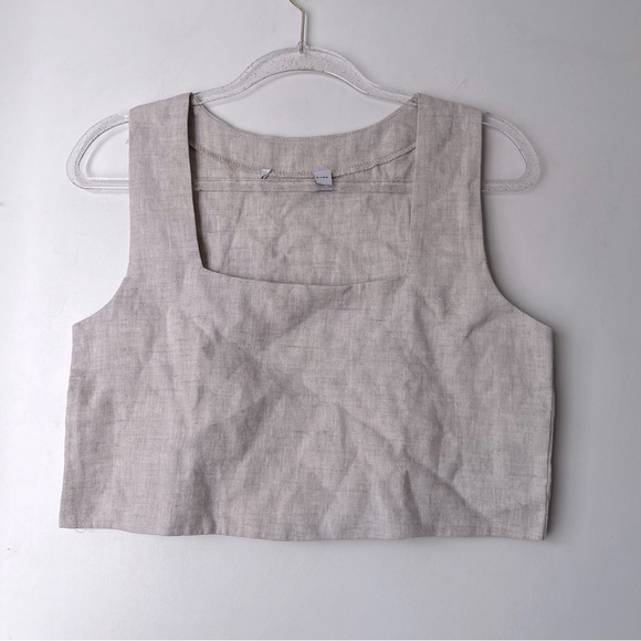 Petal & Pup Devlin Beige Square Neck Cropped Linen Top 4 - Picture 13 of 16